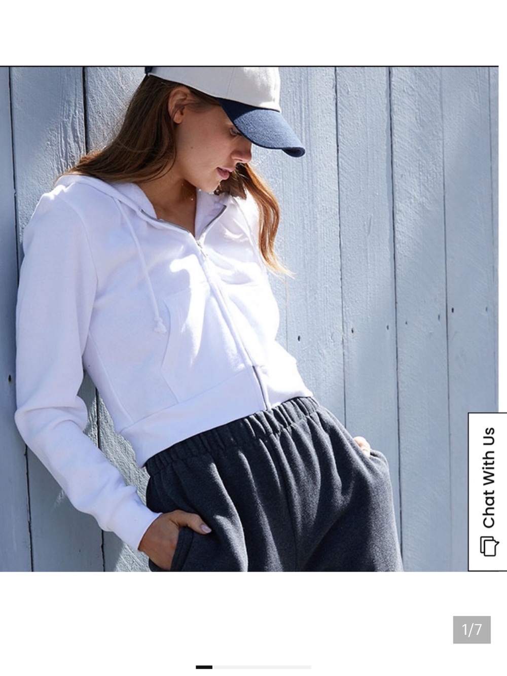 Brandy Melville White Full Zip Cropped Hoodie